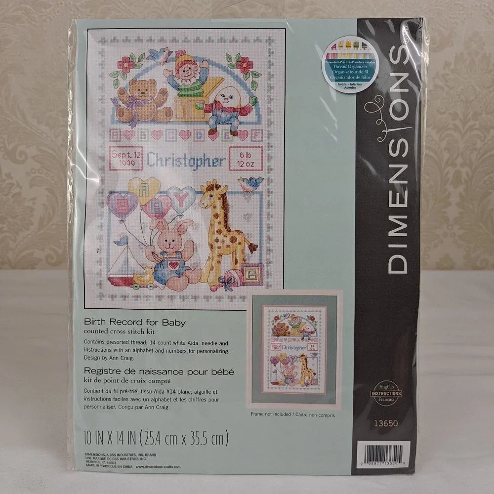 Dimensions Birth Record for Baby Counted Cross Stitch Kit NWT